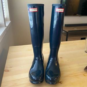 Hunter Tall Gloss Rain Boots Navy 8